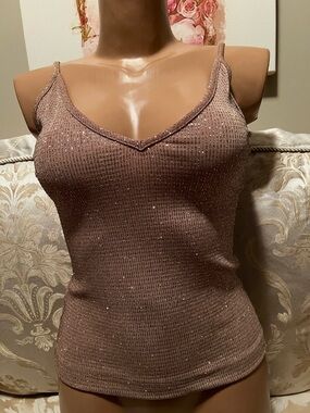 NWOT Sparkle Ribbed V-Neck Cami - Tan Color